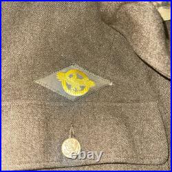 WW2 US Mens Army Field Uniform Jacket Shirt Hat Shirt Wool WI. OD. 1945 Patches
