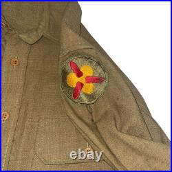 WW2 US Mens Army Field Uniform Jacket Shirt Hat Shirt Wool WI. OD. 1945 Patches