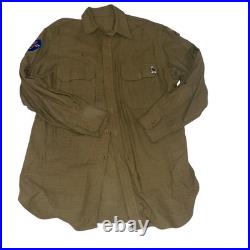 WW2 US Mens Army Field Uniform Jacket Shirt Hat Shirt Wool WI. OD. 1945 Patches