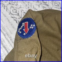 WW2 US Mens Army Field Uniform Jacket Shirt Hat Shirt Wool WI. OD. 1945 Patches