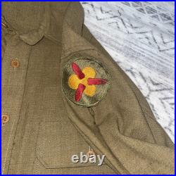 WW2 US Mens Army Field Uniform Jacket Shirt Hat Shirt Wool WI. OD. 1945 Patches