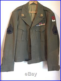 WW2 U. S Army Dress Jacket Olive Drab Green E-6 Rank Patch Pins & Patches Size40L