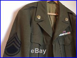 WW2 U. S Army Dress Jacket Olive Drab Green E-6 Rank Patch Pins & Patches Size40L