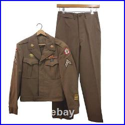 WWII Era US Army Wool Ike Jacket Pants Set Patches & Pins Size 34R 31x33 Vintage