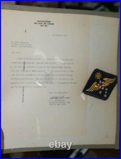 WWII Signed Letter & Patch US Army Airforce Far East Staff General Hutchinson