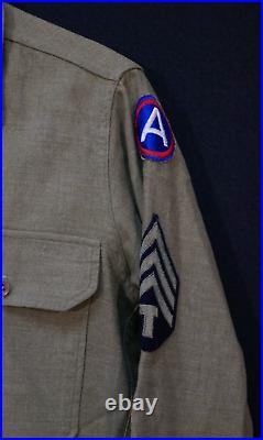 WWII US AAF T/4 OD Field'Gas Flap' Shirt 3rd & 7th Army SSI Patched 14 x 32 Sz
