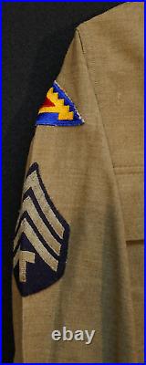 WWII US AAF T/4 OD Field'Gas Flap' Shirt 3rd & 7th Army SSI Patched 14 x 32 Sz