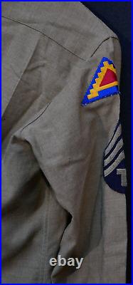 WWII US AAF T/4 OD Field'Gas Flap' Shirt 3rd & 7th Army SSI Patched 14 x 32 Sz