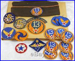WWII US ARMY 13th JUNGLE 5th AIR FORCE ID 17 PATCHES CAP BOOK GROUPING