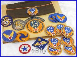 WWII US ARMY 13th JUNGLE 5th AIR FORCE ID 17 PATCHES CAP BOOK GROUPING
