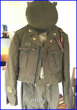 WWII US ARMY AIR CORP UNIFORM, WOOL IKE JACKET, PANTS SHIRT & HAT & Patches Id'd