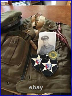 WWII US ARMY AIR CORP UNIFORM, WOOL IKE JACKET, PANTS SHIRT & HAT & Patches Id'd