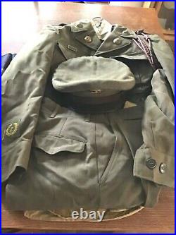 WWII US ARMY AIR CORP UNIFORM, WOOL IKE JACKET, PANTS SHIRT & HAT & Patches Id'd