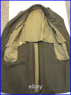 WWII US ARMY Overcoat Wool Melton OD Trench 32 Oz USAREUR Patch & Stripes 38L