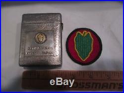 WWII US Army 24th Division Kyusyu Japan Cigarette Case and patch Trench Art