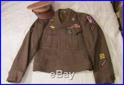 WWII US Army 95th Infantry Division Uniform Ike Jacket Visor Cap Named Patch WIA