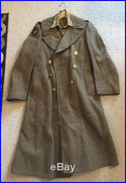 WWII US Army Air Force USAAF WOOL OVERCOAT Trench Coat 36R + Field Shirt PATCHES
