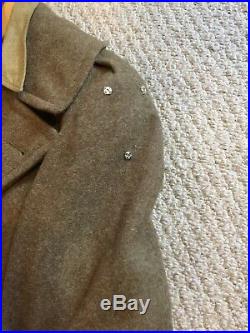 WWII US Army Air Force USAAF WOOL OVERCOAT Trench Coat 36R + Field Shirt PATCHES