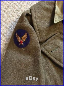 WWII US Army Air Force USAAF WOOL OVERCOAT Trench Coat 36R + Field Shirt PATCHES