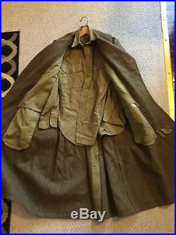 WWII US Army Air Force USAAF WOOL OVERCOAT Trench Coat 36R + Field Shirt PATCHES