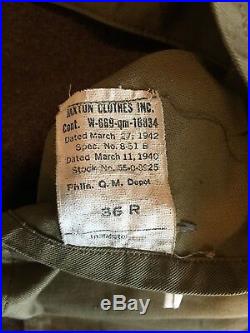 WWII US Army Air Force USAAF WOOL OVERCOAT Trench Coat 36R + Field Shirt PATCHES