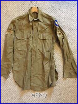 WWII US Army Air Force USAAF WOOL OVERCOAT Trench Coat 36R + Field Shirt PATCHES