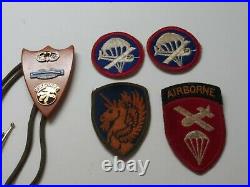 WWII US Army Airborne Paratrooper Glider Patch Lot, 13 Airborne Patch & Bolo Tie