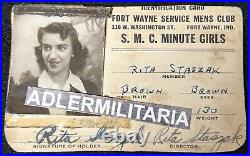 WWII US Army Base ID Card Fort Wayne Service Mens Club Rita Staszak SMC Minute