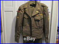 WWII US Army Ike Jacket With Airborne Patch, Black Cat Patch & Trousers