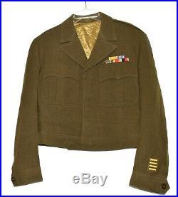 WWII US Army Original Ike Eisenhower Mens Jacket with Patches and Bars Size 44R