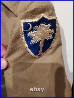 WWII US Army Summer Tropical Coat Jacket Patched 34th Infantry South Carolina