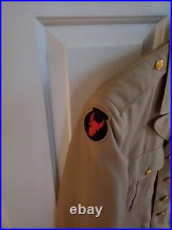 WWII US Army Summer Tropical Coat Jacket Patched 34th Infantry South Carolina
