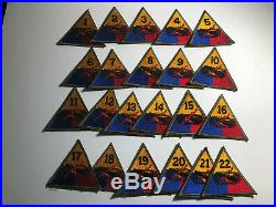 WWII US Army Tank Armored Patch Lot Divisions 1-22 Original Second World War