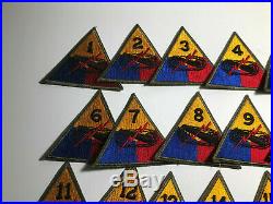 WWII US Army Tank Armored Patch Lot Divisions 1-22 Original Second World War