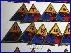 WWII US Army Tank Armored Patch Lot Divisions 1-22 Original Second World War