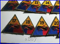 WWII US Army Tank Armored Patch Lot Divisions 1-22 Original Second World War