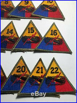 WWII US Army Tank Armored Patch Lot Divisions 1-22 Original Second World War