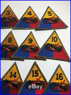 WWII US Army Tank Armored Patch Lot Divisions 1-22 Original Second World War