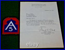 WWII US LTG Mark W. Clark Signed Letter & SSI Patch 5th Army Feb. 1944 England