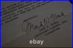 WWII US LTG Mark W. Clark Signed Letter & SSI Patch 5th Army Feb. 1944 England