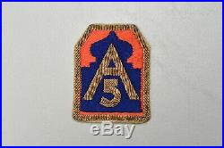 WWII U. S. 5th ARMY SHOULDER PATCH ITALIAN MADE BULLION, LEATHER BACKED