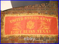 WWII era FORT BLISS Texas United States U. S. ARMY Red BANNER silk style Vintage
