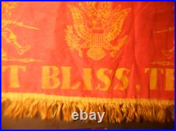 WWII era FORT BLISS Texas United States U. S. ARMY Red BANNER silk style Vintage