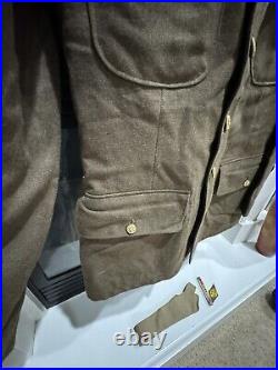 World War II Decorated Wool Army Jacket With Patches, Pins, Buttons & Tie 37R