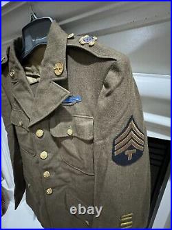 World War II Decorated Wool Army Jacket With Patches, Pins, Buttons & Tie 37R