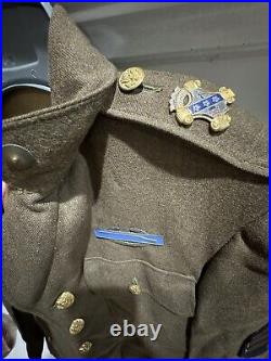 World War II Decorated Wool Army Jacket With Patches, Pins, Buttons & Tie 37R