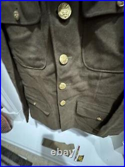 World War II Decorated Wool Army Jacket With Patches, Pins, Buttons & Tie 37R
