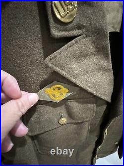 World War II Decorated Wool Army Jacket With Patches, Pins, Buttons & Tie 37R