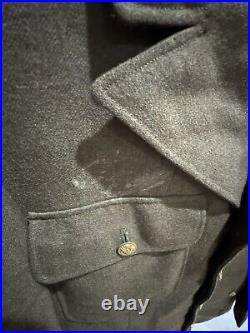 World War II Decorated Wool Army Jacket With Patches, Pins, Buttons & Tie 37R