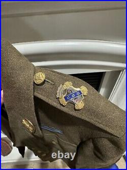 World War II Decorated Wool Army Jacket With Patches, Pins, Buttons & Tie 37R
